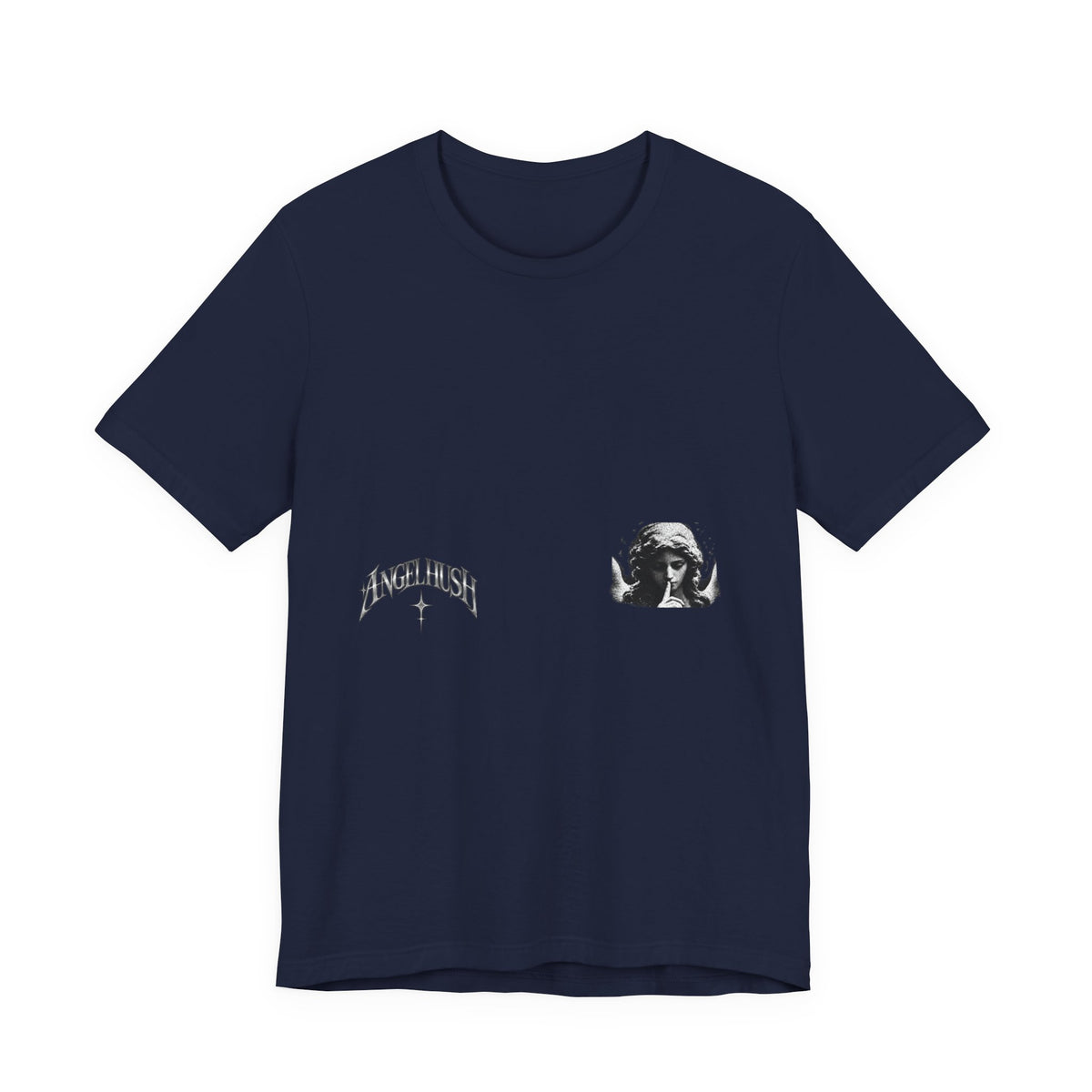 Graphic Tee — Small Chest Gothic 'Angel Hush' Cross Design