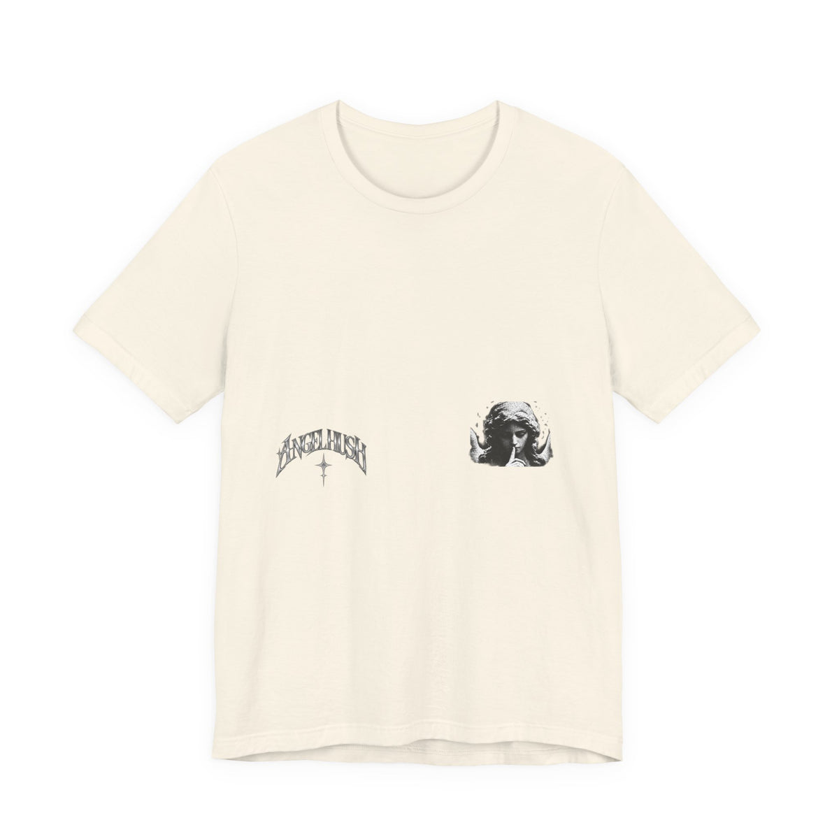 Graphic Tee — Small Chest Gothic 'Angel Hush' Cross Design