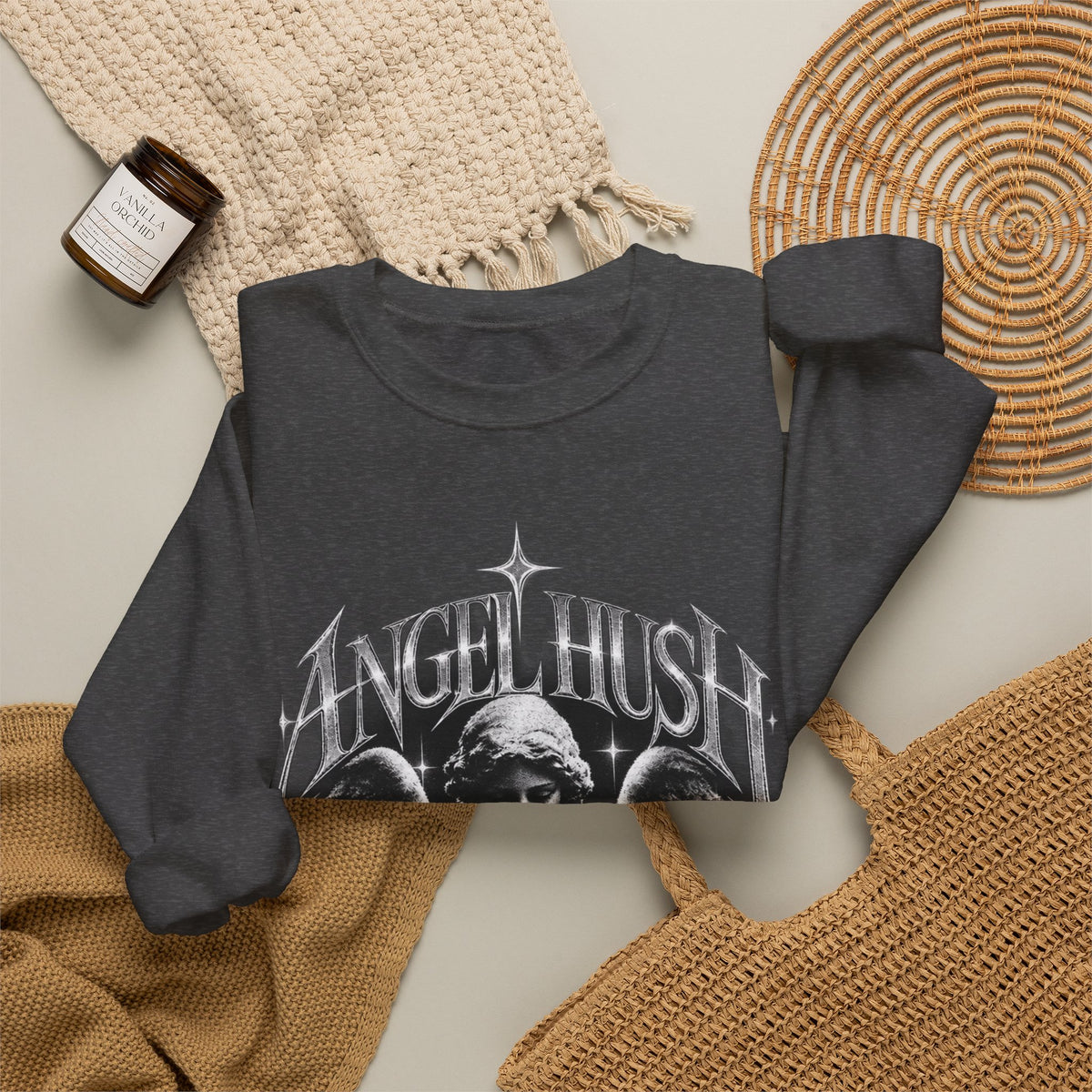 Angel Hush Crewneck Sweatshirt — Gothic Angel Graphic Pullover