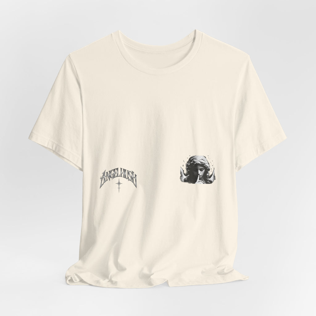 Graphic Tee — Small Chest Gothic 'Angel Hush' Cross Design