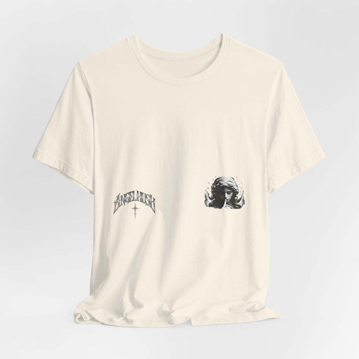 Graphic Tee — Small Chest Gothic 'Angel Hush' Cross Design