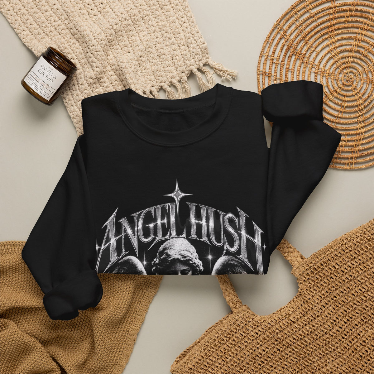 Angel Hush Crewneck Sweatshirt — Gothic Angel Graphic Pullover