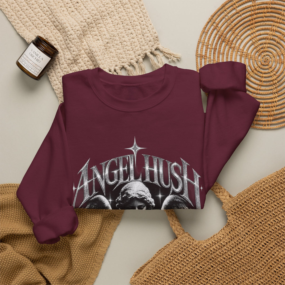 Angel Hush Crewneck Sweatshirt — Gothic Angel Graphic Pullover