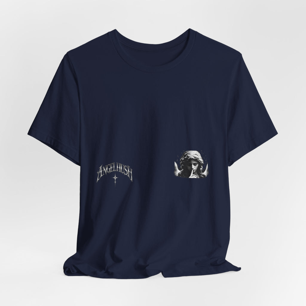 Graphic Tee — Small Chest Gothic 'Angel Hush' Cross Design