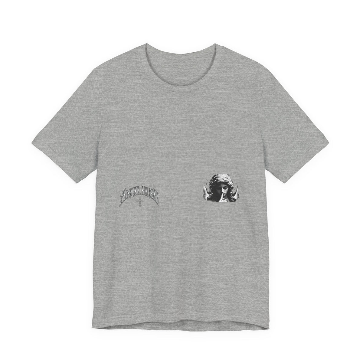 Graphic Tee — Small Chest Gothic 'Angel Hush' Cross Design