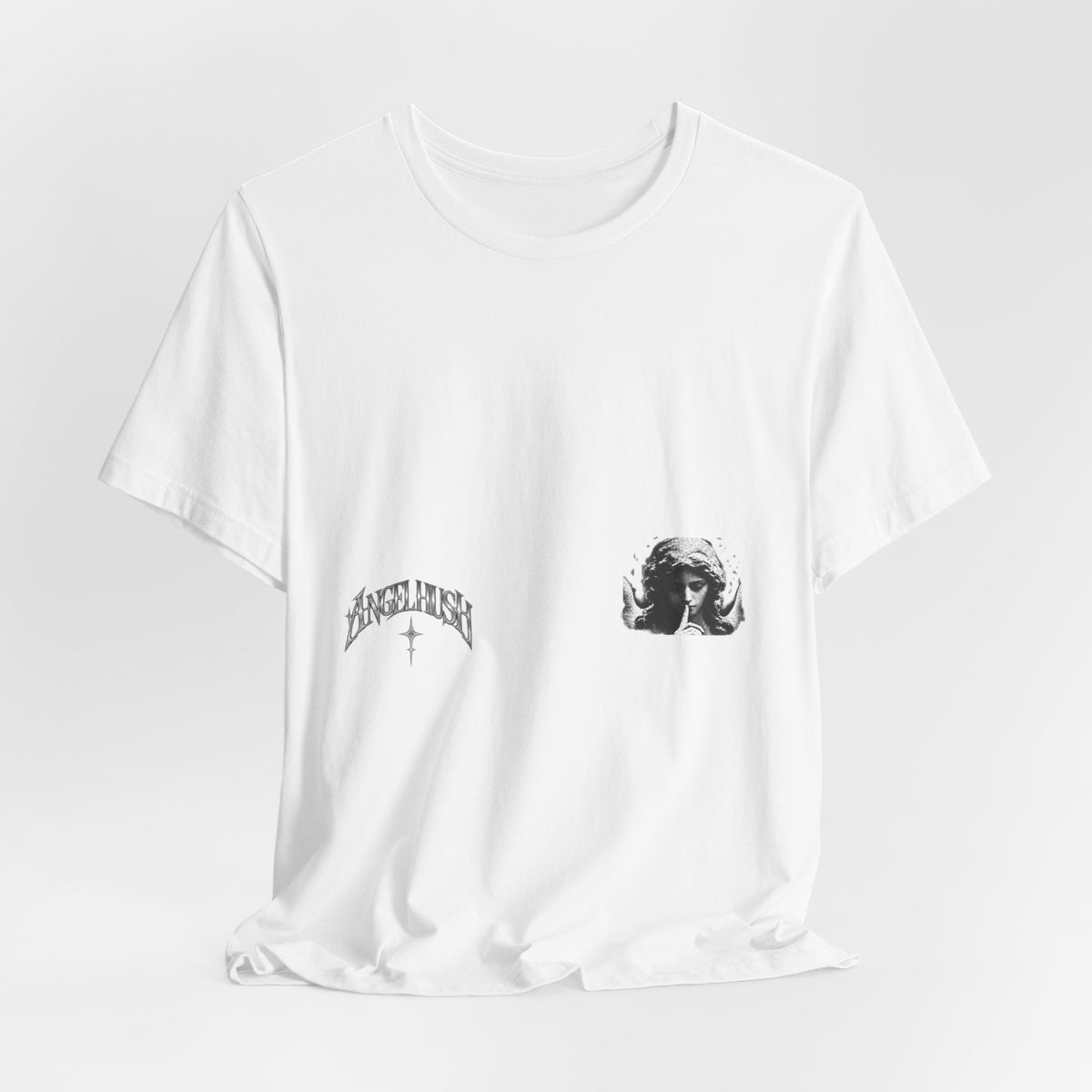 Graphic Tee — Small Chest Gothic 'Angel Hush' Cross Design