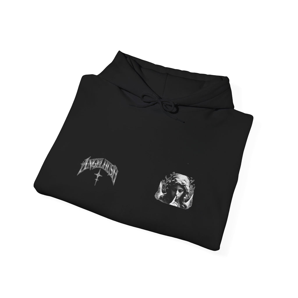 Graphic Hoodie with Gothic Script & Retro Portrait — Casual Streetwear Pullover