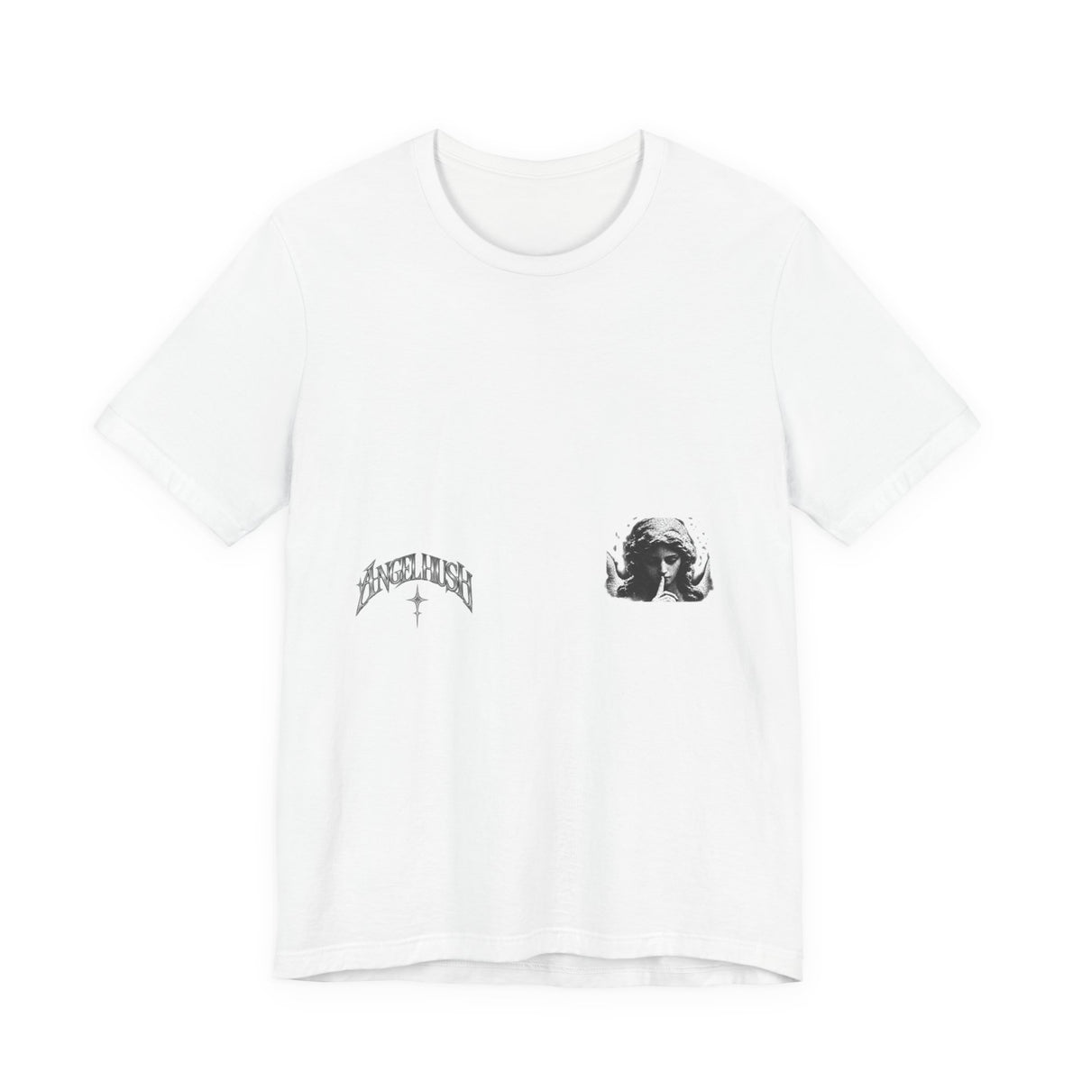 Graphic Tee — Small Chest Gothic 'Angel Hush' Cross Design